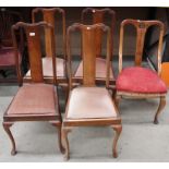 4 mahogany Queen Anne style dining chairs with upholstered seats and one other (5)