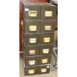 6 x 1960's green metal 2 drawer index cabinets