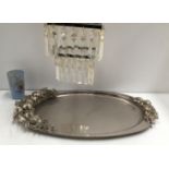 A plated two handled tray with fruit decoration,