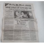 A copy of the Daily Mail from Friday December 11th 1936 headlined Abdication of Edward V111