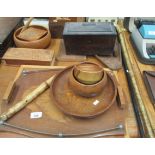 2 walking sticks and a small quantity of treen - trays,