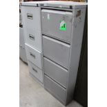 Two grey metal 4 drawer filing cabinets by Bisley & First Choice