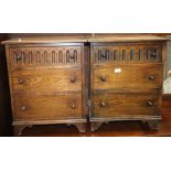 A pair of oak 3 drawer bedside chest of drawers - each 52cm