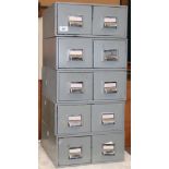 5 x 1960's grey metal 2 drawer index cabinets