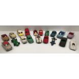 19 x unboxed and playworn Corgi, Dinky and Spot-on cars and racing cars,