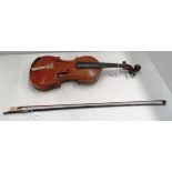 A violin, one piece back length 13 1/8" inlaid purfling,