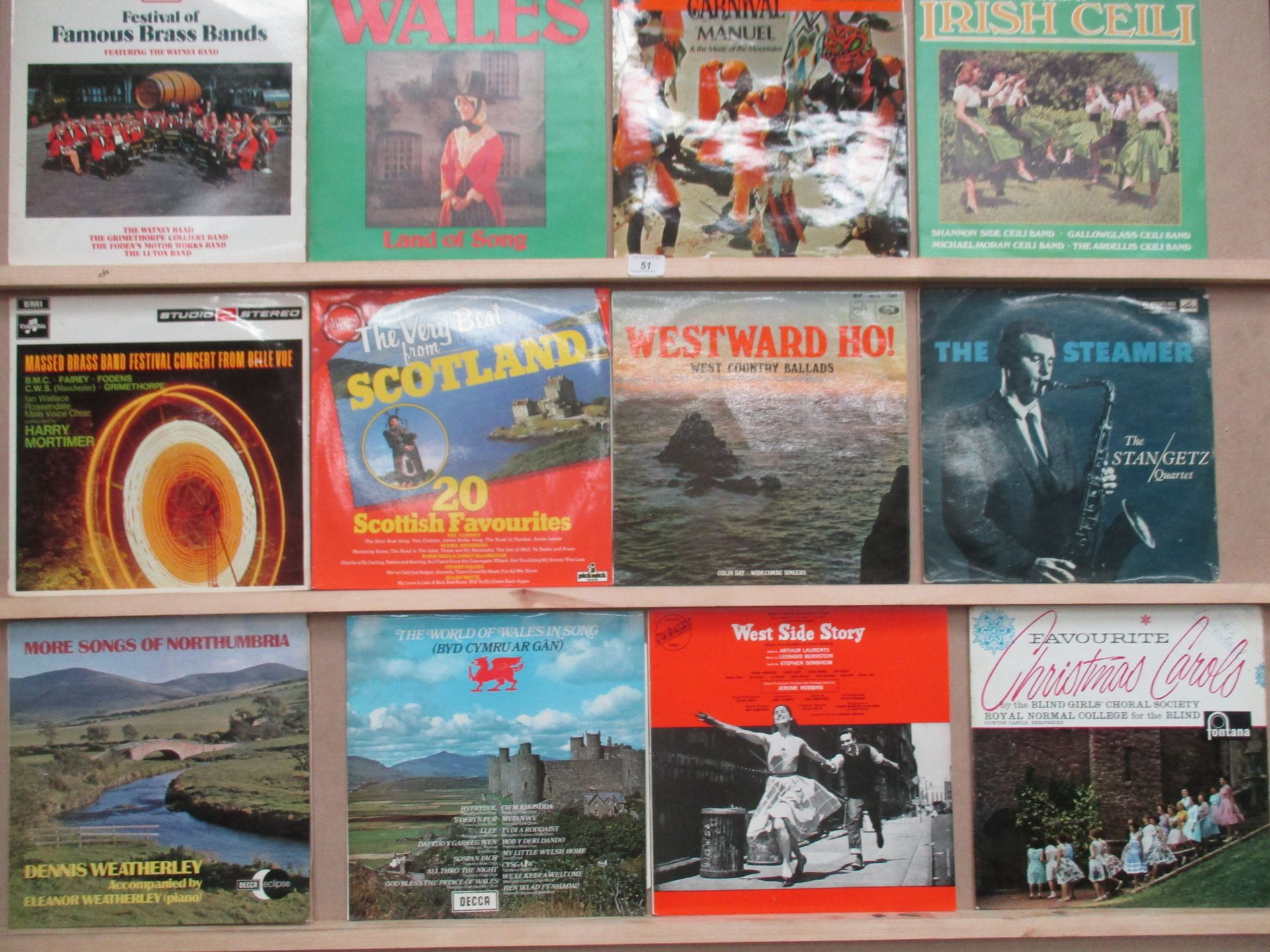 Contents to black vinyl record case 39 assorted LP's Brass Band sounds, music from Scotland,