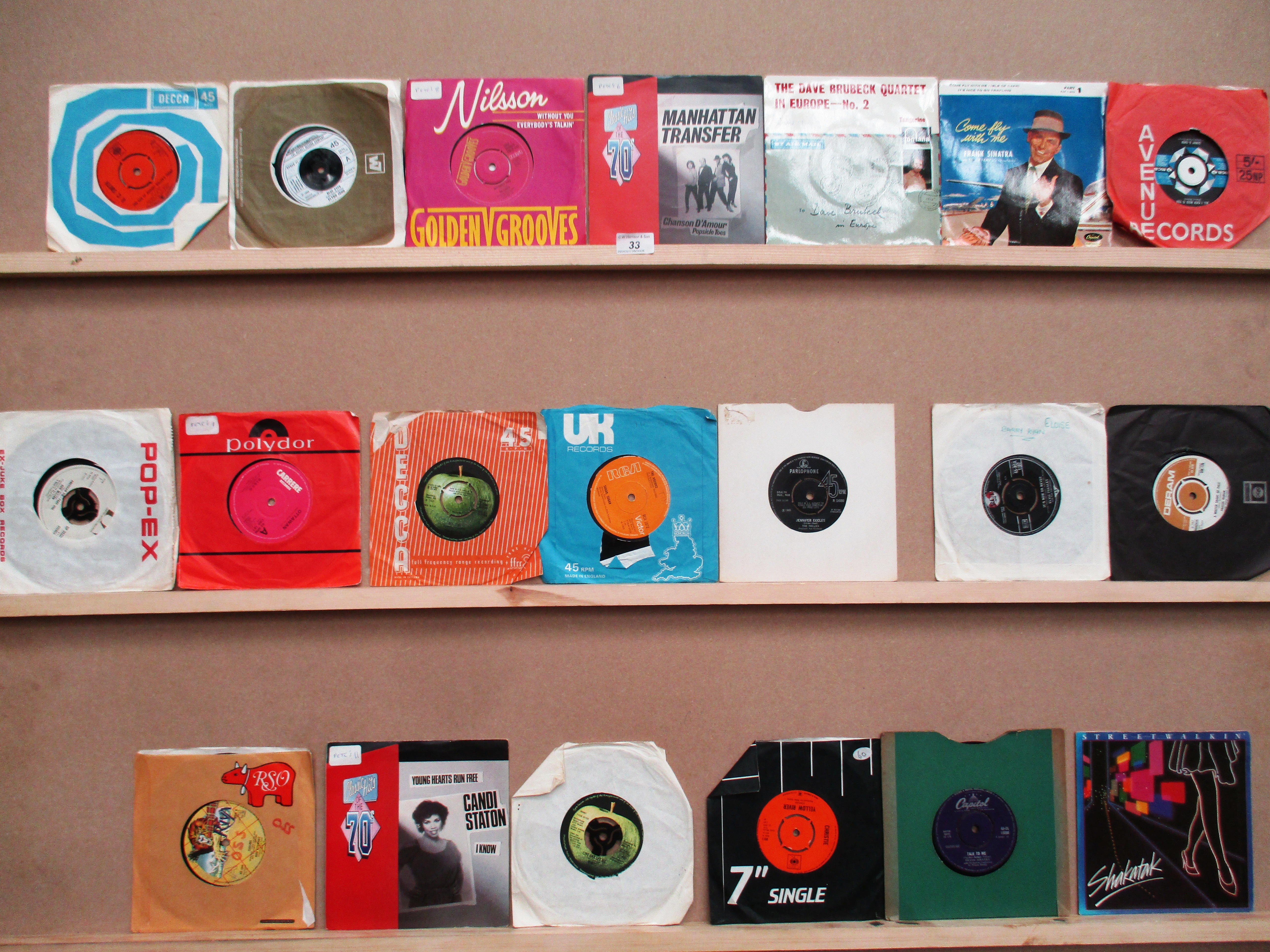 Approx 85 assorted 45rpm singles including The Beatles, Archies, Rod Stewart, Procol Harem,