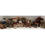 21 x mainly small soft toy bears (includes 2 dogs and a hedgehog by Boyds, The Ganz Cottage,