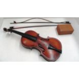 A violin, two piece back length 14 1/4", inlaid purfling, ebony pegs,