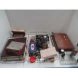 A collection of office sundries including Merrell desk trimmer, a Pioneer hole punch,