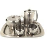 Old Hall stainless steel tea tray complete with teapot, coffee pot,