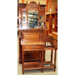 A mahogany hall stand with umbrella rack - 93cm and a mahogany wall mirror (2)