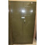 A Leabank green metal 2 door stationery cabinet 90 x 183cm high