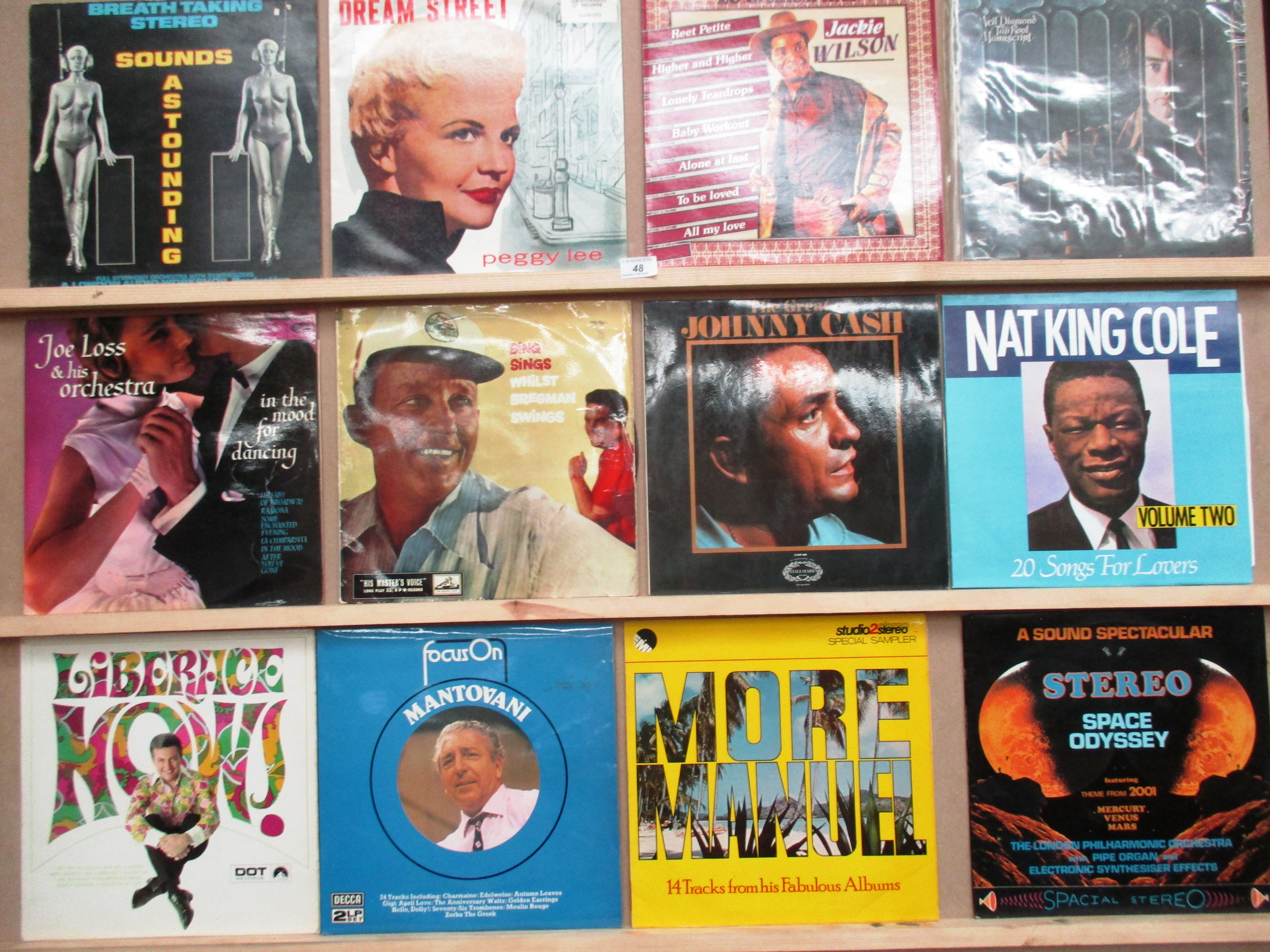 Contents to a vinyl record case and a box 66 assorted LP's Nat King Cole, Neil Diamond, Mantovani,