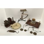 Assorted scales, desk standish,