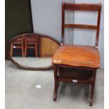 A reproduction folding library step chair and an oval wall mirror (2)