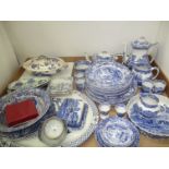 Quantity of Copeland Spode Italian scene blue and white pottery,