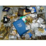 Contents to tray - large quantity of assorted British and other coins,