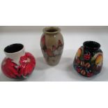 Three Moorcroft small baluster vases, "Scarlet",