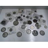 Quantity of silver and other coins including George V 1927 FLorin, Victorian 1891 half crown,