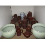 Contents to tray a quantity of brown kitchenware - jugs and coffee pots - 14 items by Sadler