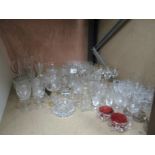 A quantity of cut and moulded glassware, including bowls, stem glasses, jug,