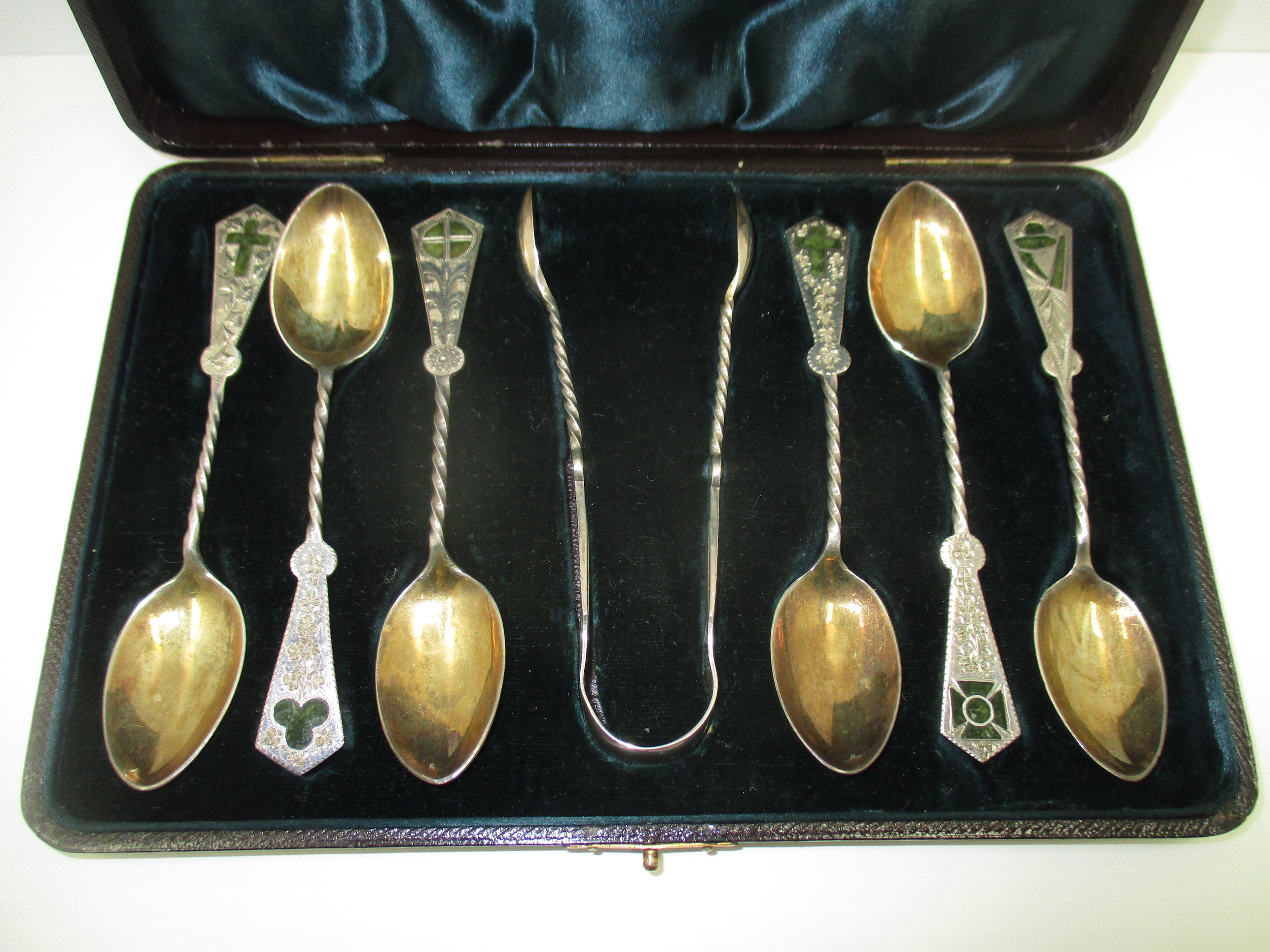 A set of six Victorian silver coffee spoons and tongs, - Image 2 of 2