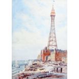 Louisa M Fennell, Blackpool Beach and Tower, water colour,