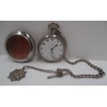 An Arcadia pocket watch in silver [800] case with protective outer case,