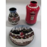 A Moorcroft small baluster vase "Christmas in the Potteries" and matching coaster and a "Pillar