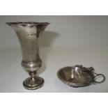 A silver urn shaped vase on circular foot by William Chawner, London 1913,
