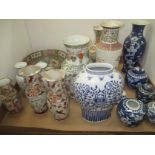 Tray comprising assorted Chinese and Japanese ceramic vases, bowls,