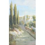 Gianni, an Italian landscape with a lake and mountains beyond, water colour,
