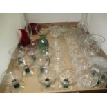 Tray of assorted glasswaree, including eye bath, dump paperweight with bubble inclusions, bowls,