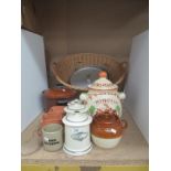 Ceramic storage jars a wicker basket and preserve pan (a lot)