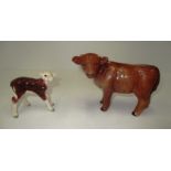 A Beswick Hereford calf 14068 and a highland calf by Cooper Craft [2]