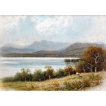 R F McIntyre, a lake landscape with mountains beyond 'Loch Katrine and Ellen Isale',