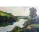 Andrew Grant Kurtis, a meandering river landscape, oil on canvas, signed 51 x 76.