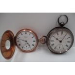 A lever movement pocket watch in silver case [1898] and a Waltham pocket watch in rolled gold half