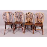 Two pairs of ash Windsor single chairs with shaped pierced splats (4)