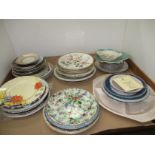 Tray comprising assorted china plates and similar