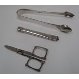 A pair of plain William IV silver sugar tongs by J. H. & C.