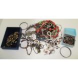 A quantity of bead and other necklaces, bracelets, etc.