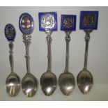 Four silver trophy teaspoons with enamelled crests for Bradford Motor Cycle Club and another,