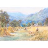 Henry Kinnaird, harvesting at Coniston, water colour, signed and inscribed 24.