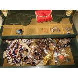 Jewellery box and contents - quantity of costume jewellery including necklaces, brooches,