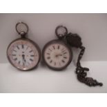 Two lady's Swiss movement fob watches in engraved silver cases [2].