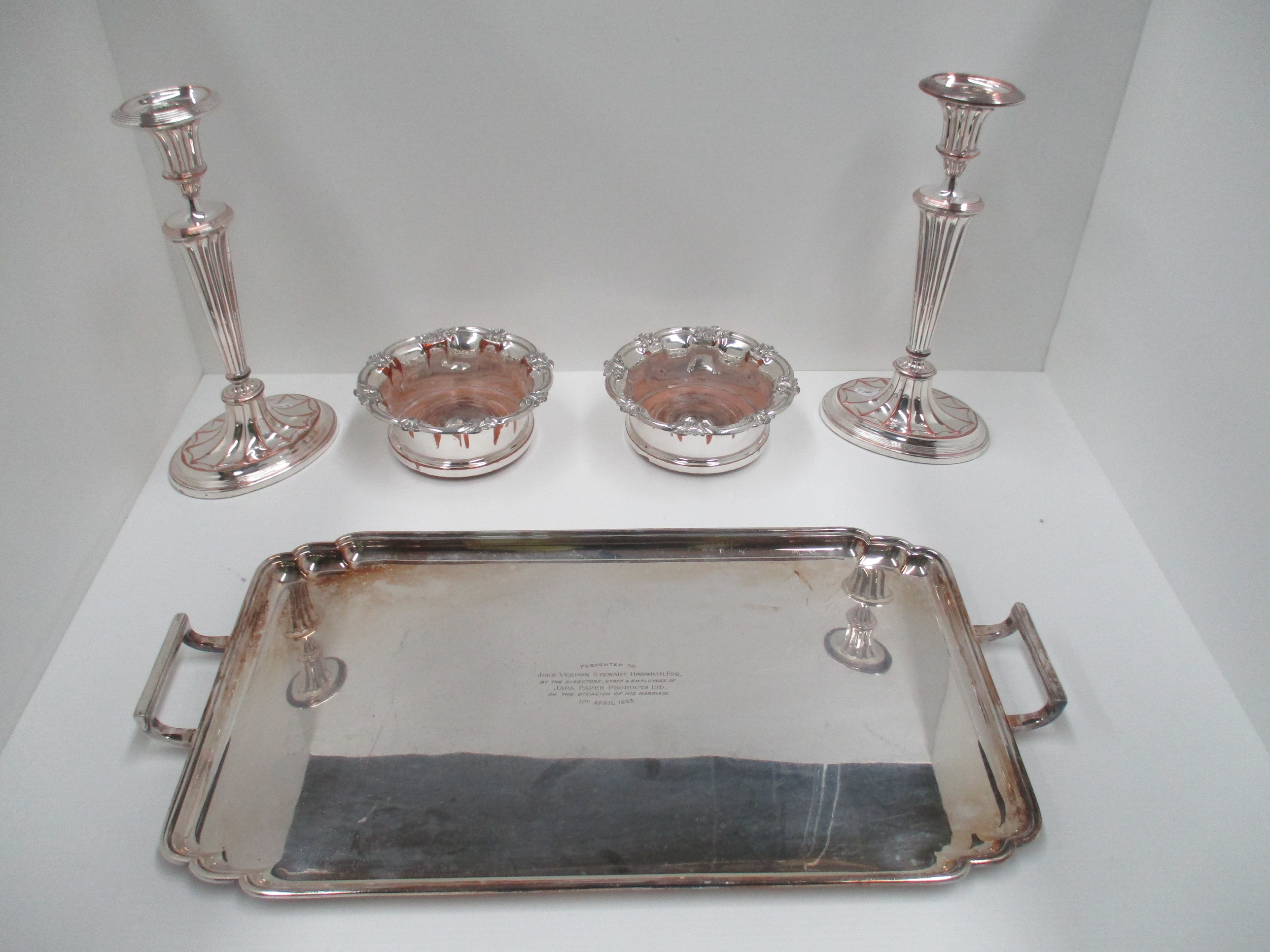 A pair of Sheffield silver plated candle sticks, - Image 2 of 2