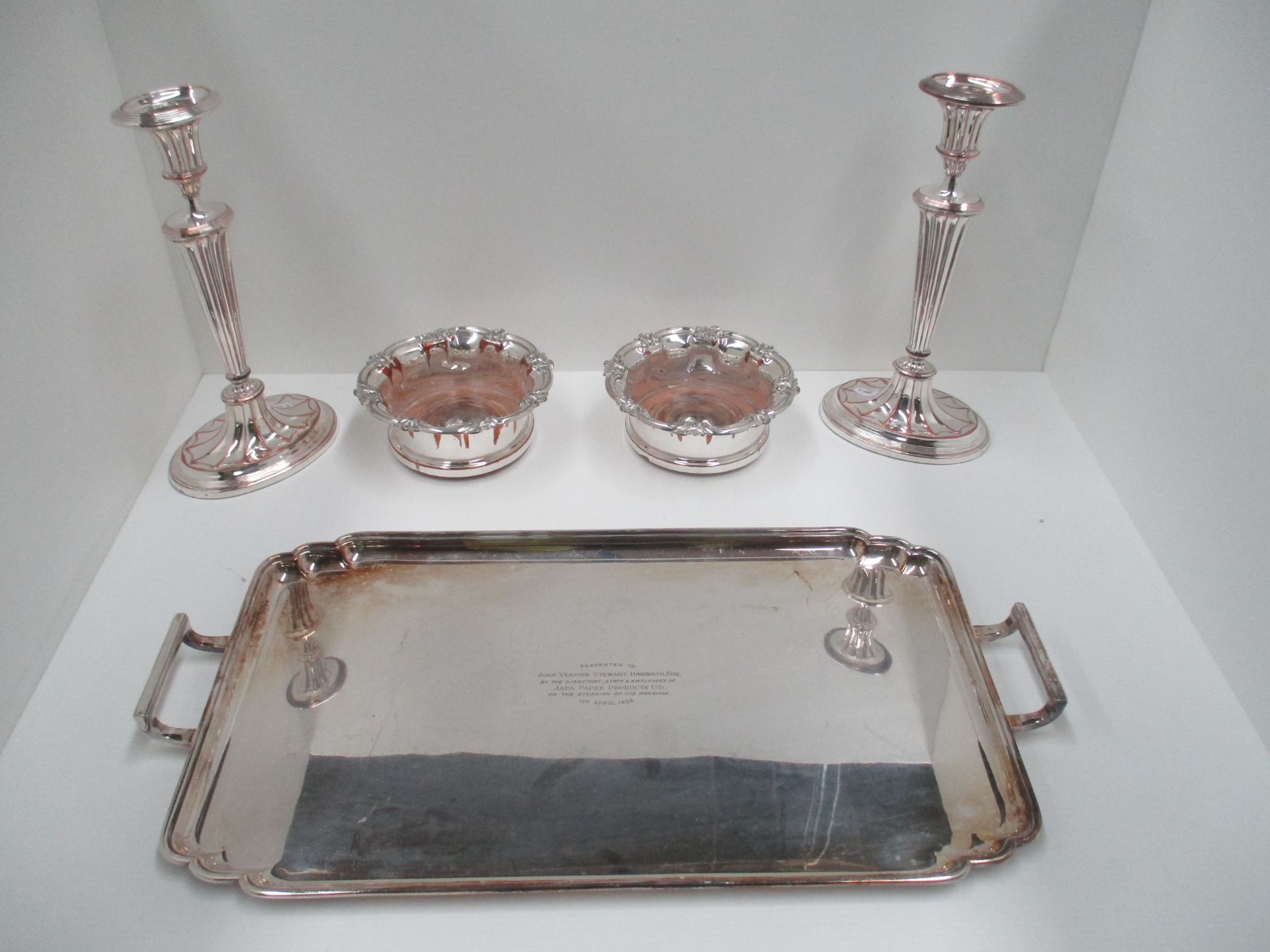 A pair of Sheffield silver plated candle sticks, - Image 2 of 2